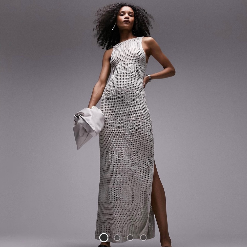 Topshop knit square neck midi dress in silver